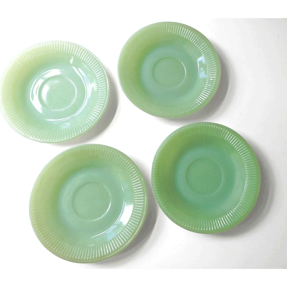 1950s Jadeite Saucers Jane Ray Fire King Anchor Hocking Green Glass